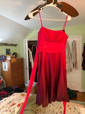 Jump Red Spaghetti-Strap Mini Dress with Glitter Skirt